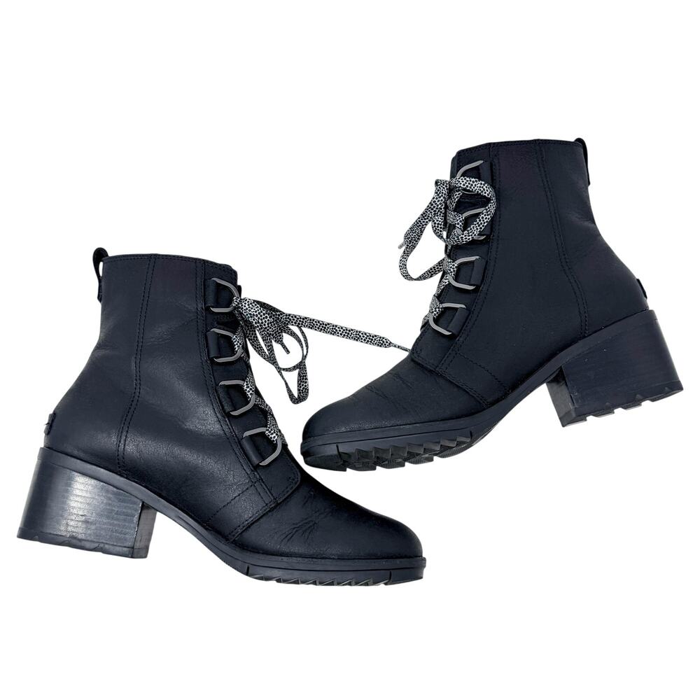 Sorel Black Leather Cate Lace Up Booties Women's Size 10 EUC - Picture 5 of 9